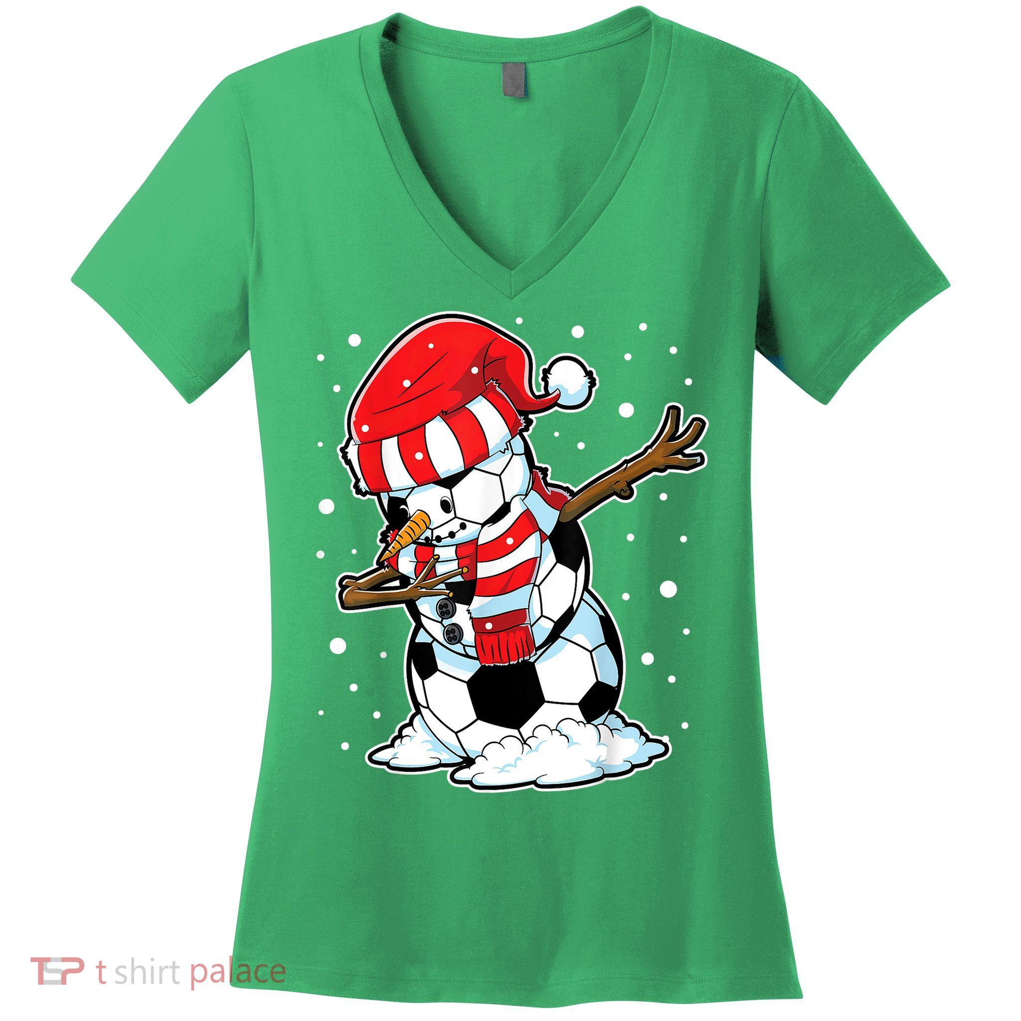 Dabbing Snowman Soccer Ball Christmas Santa Boys Dab Sport Team Women's V-Neck T-Shirt