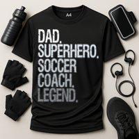 Dad Superhero Soccer Coach Legend Cooling Performance Crew T-Shirt