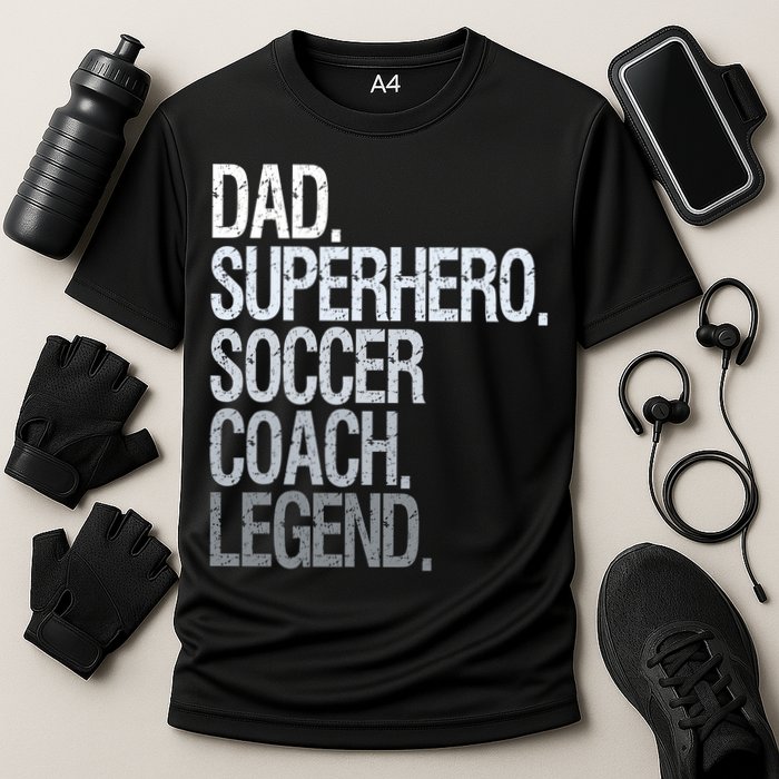 Dad Superhero Soccer Coach Legend Cooling Performance Crew T-Shirt