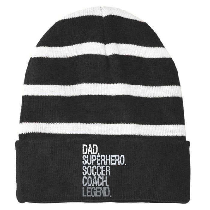 Dad Superhero Soccer Coach Legend Striped Beanie with Solid Band