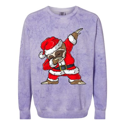 Dabbing Santa Sloth Merry Slothmas Christmas Pajama Colorblast Crewneck Sweatshirt