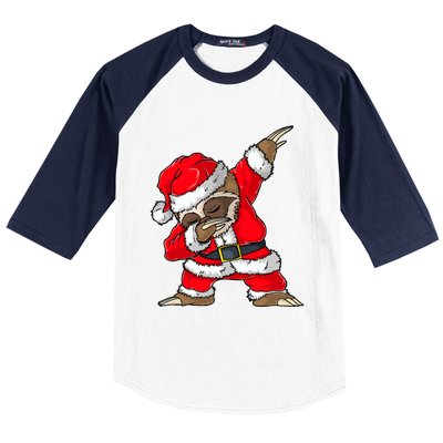 Dabbing Santa Sloth Merry Slothmas Christmas Pajama Baseball Sleeve Shirt