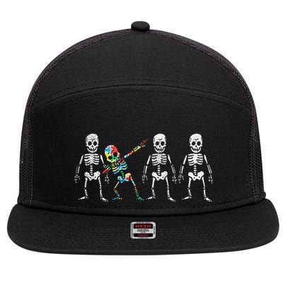 Dabbing Skeleton Stand Out Puzzle Autism Awareness Gift Funny Gift 7 Panel Mesh Trucker Snapback Hat