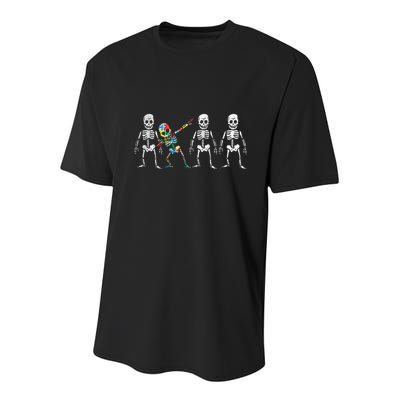 Dabbing Skeleton Stand Out Puzzle Autism Awareness Gift Funny Gift Youth Performance Sprint T-Shirt