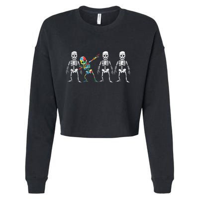 Dabbing Skeleton Stand Out Puzzle Autism Awareness Gift Funny Gift Cropped Pullover Crew