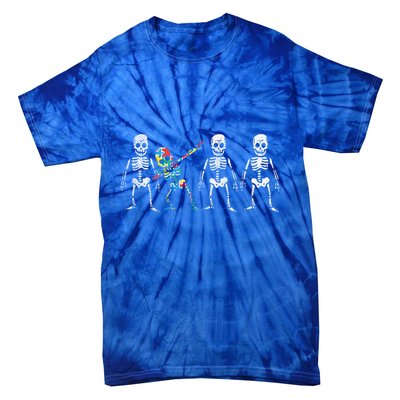 Dabbing Skeleton Stand Out Puzzle Autism Awareness Gift Funny Gift Tie-Dye T-Shirt