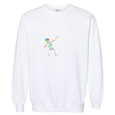Dabbing Skeleton Stand Out Puzzle Autism Awareness Gift Funny Gift Garment-Dyed Sweatshirt