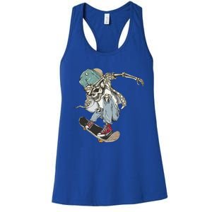 Dabbing Skeleton Skating Skateboard Skate Skateboarder Gift Women's Racerback Tank