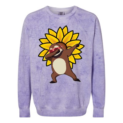 Dabbing Sloth Sunflower Autism Awareness Gift Colorblast Crewneck Sweatshirt