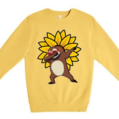 Dabbing Sloth Sunflower Autism Awareness Gift Premium Crewneck Sweatshirt