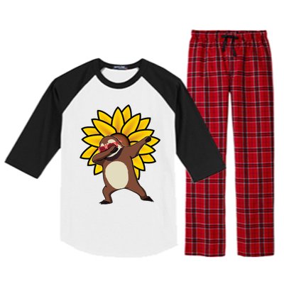 Dabbing Sloth Sunflower Autism Awareness Gift Raglan Sleeve Pajama Set