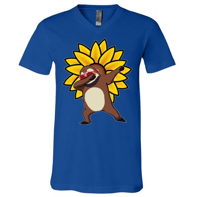 Dabbing Sloth Sunflower Autism Awareness Gift V-Neck T-Shirt