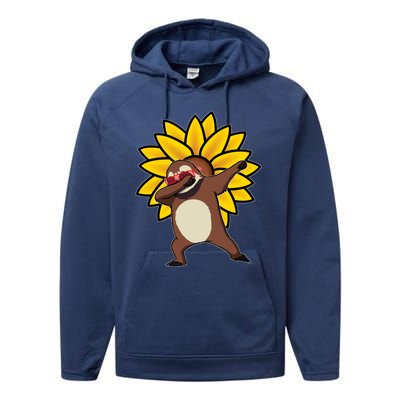 Dabbing Sloth Sunflower Autism Awareness Gift Performance Fleece Hoodie