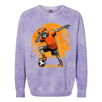 Dabbing Soccer Skeleton Funny Football Soccer Halloween Gift Colorblast Crewneck Sweatshirt