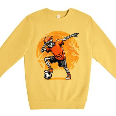 Dabbing Soccer Skeleton Funny Football Soccer Halloween Gift Premium Crewneck Sweatshirt