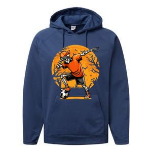 Dabbing Soccer Skeleton Funny Football Soccer Halloween Gift Performance Fleece Hoodie