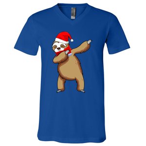 Dabbing Santa Sloth Christmas Pajama Merry Slothmas Cool Gift V-Neck T-Shirt