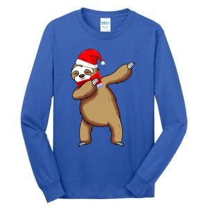 Dabbing Santa Sloth Christmas Pajama Merry Slothmas Cool Gift Tall Long Sleeve T-Shirt