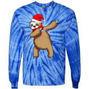 Dabbing Santa Sloth Christmas Pajama Merry Slothmas Cool Gift Tie-Dye Long Sleeve Shirt