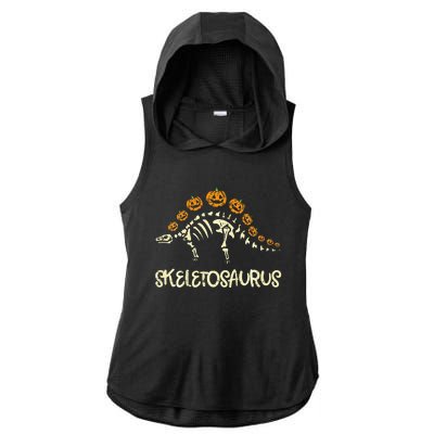 Dinosaur Skeleton Stegosaurus Halloween Ladies PosiCharge Tri-Blend Wicking Draft Hoodie Tank