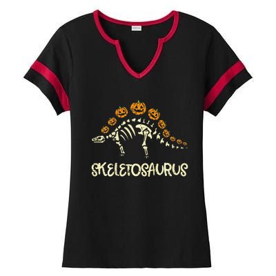 Dinosaur Skeleton Stegosaurus Halloween Ladies Halftime Notch Neck Tee