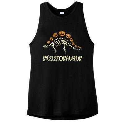 Dinosaur Skeleton Stegosaurus Halloween Ladies PosiCharge Tri-Blend Wicking Tank