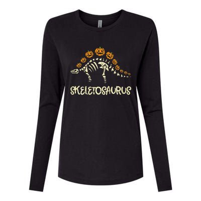 Dinosaur Skeleton Stegosaurus Halloween Womens Cotton Relaxed Long Sleeve T-Shirt