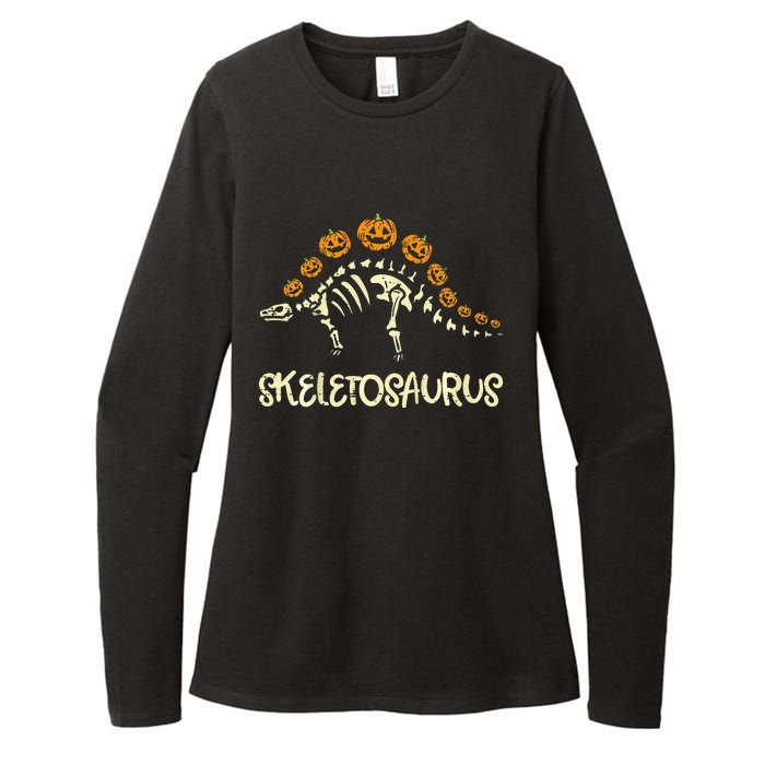 Dinosaur Skeleton Stegosaurus Halloween Womens CVC Long Sleeve Shirt