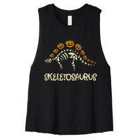 Dinosaur Skeleton Stegosaurus Halloween Women's Racerback Cropped Tank