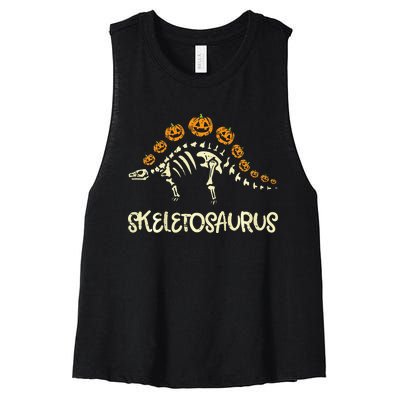 Dinosaur Skeleton Stegosaurus Halloween Women's Racerback Cropped Tank