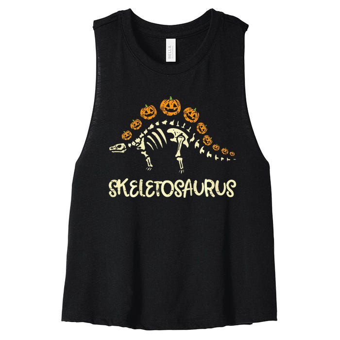 Dinosaur Skeleton Stegosaurus Halloween Women's Racerback Cropped Tank