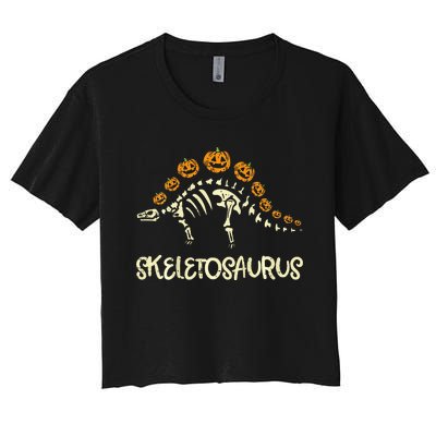 Dinosaur Skeleton Stegosaurus Halloween Women's Crop Top Tee