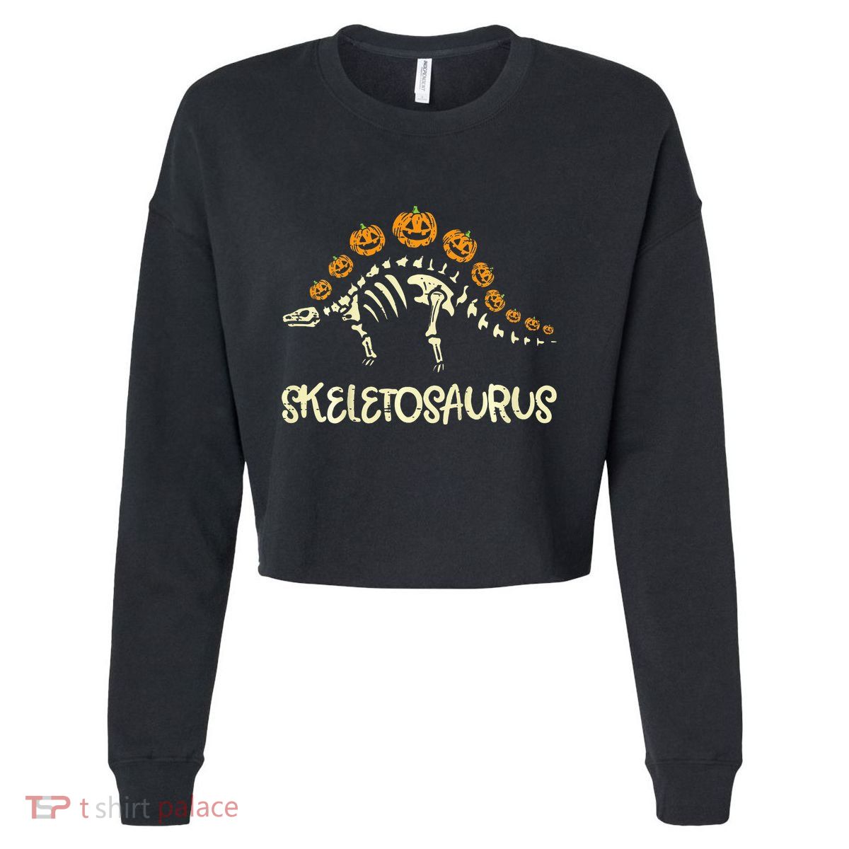 Dinosaur Skeleton Stegosaurus Halloween Cropped Pullover Crew