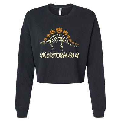 Dinosaur Skeleton Stegosaurus Halloween Cropped Pullover Crew