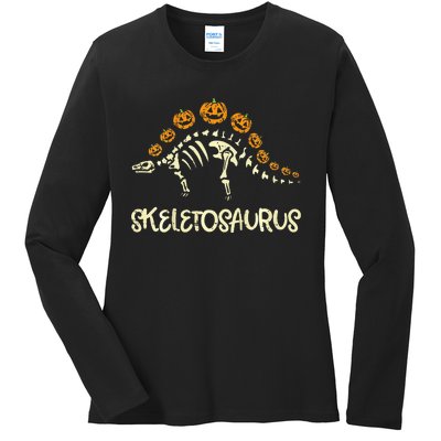 Dinosaur Skeleton Stegosaurus Halloween Ladies Long Sleeve Shirt