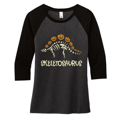 Dinosaur Skeleton Stegosaurus Halloween Women's Tri-Blend 3/4-Sleeve Raglan Shirt