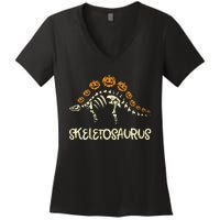 Dinosaur Skeleton Stegosaurus Halloween Women's V-Neck T-Shirt