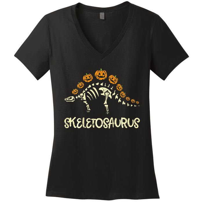 Dinosaur Skeleton Stegosaurus Halloween Women's V-Neck T-Shirt