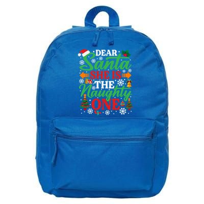 Dear Santa She Is The Naughty One Gift Funny Christmas Cute Gift 16 in Basic Backpack