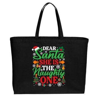 Dear Santa She Is The Naughty One Gift Funny Christmas Cute Gift Cotton Canvas Jumbo Tote