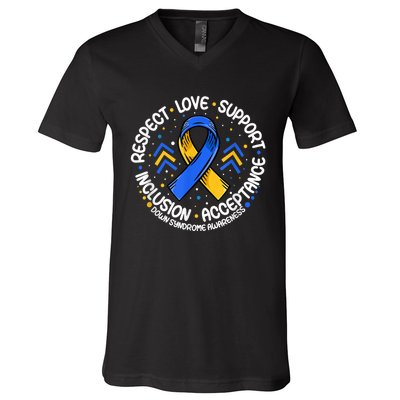 Down Syndrome Shirt Respect Support Down Syndrome Awareness  V-Neck T-Shirt