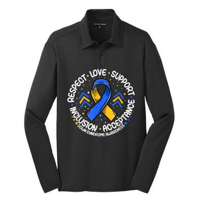 Down Syndrome Shirt Respect Support Down Syndrome Awareness  Silk Touch Performance Long Sleeve Polo