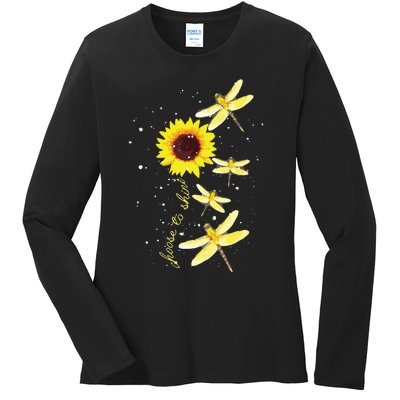 Dragonfly Sunflower Teacher Growth Mindset Choose To Shine Ladies Long Sleeve Shirt