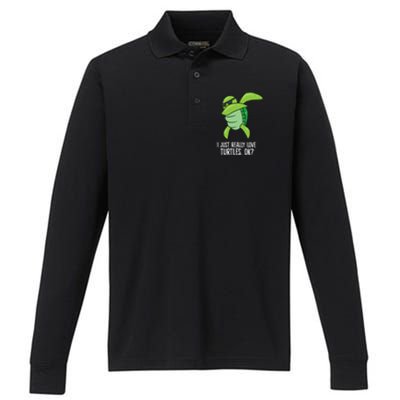 Dabbing Sea Turtle I Just Really Love Turtles Ok? Performance Long Sleeve Polo