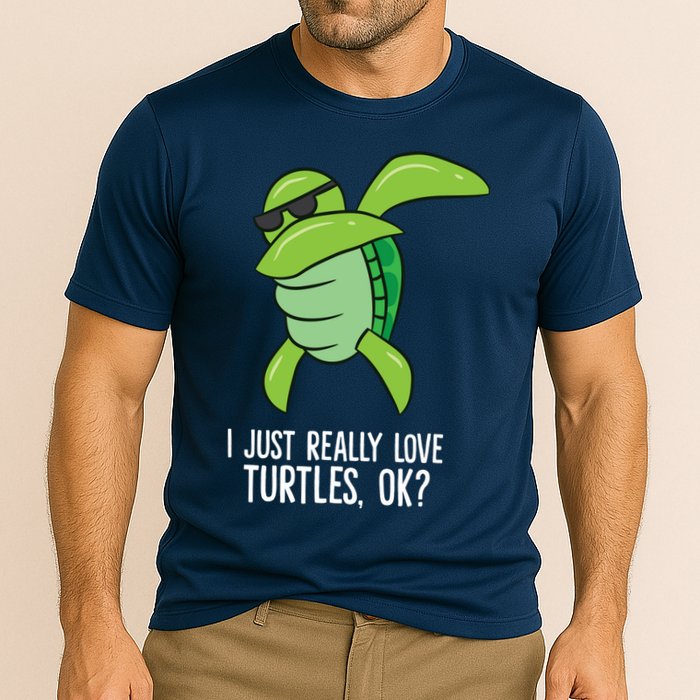 Dabbing Sea Turtle I Just Really Love Turtles Ok? Cooling Performance Crew T-Shirt