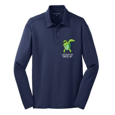 Dabbing Sea Turtle I Just Really Love Turtles Ok? Silk Touch Performance Long Sleeve Polo