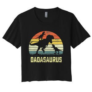 Dada Saurus T Rex Dinosaur Dada 2 Family Matching Women's Crop Top Tee