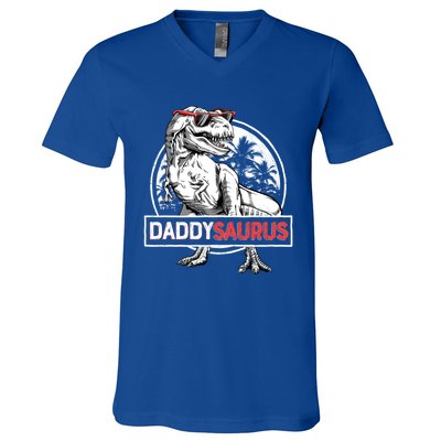 Daddy Saurus T Rex Dinosaur FatherS Day Family Matching Gift V-Neck T-Shirt