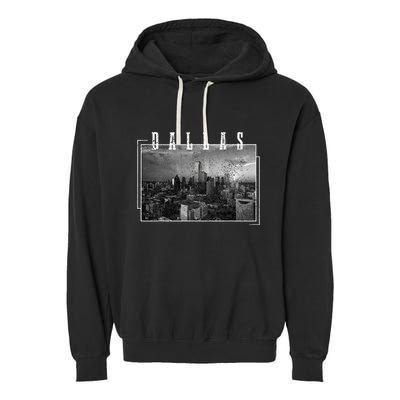 Dallas Skyline Texas Pride Vintage Black & White Photograph Garment-Dyed Fleece Hoodie