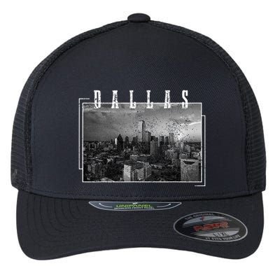 Dallas Skyline Texas Pride Vintage Black & White Photograph Flexfit Unipanel Trucker Cap